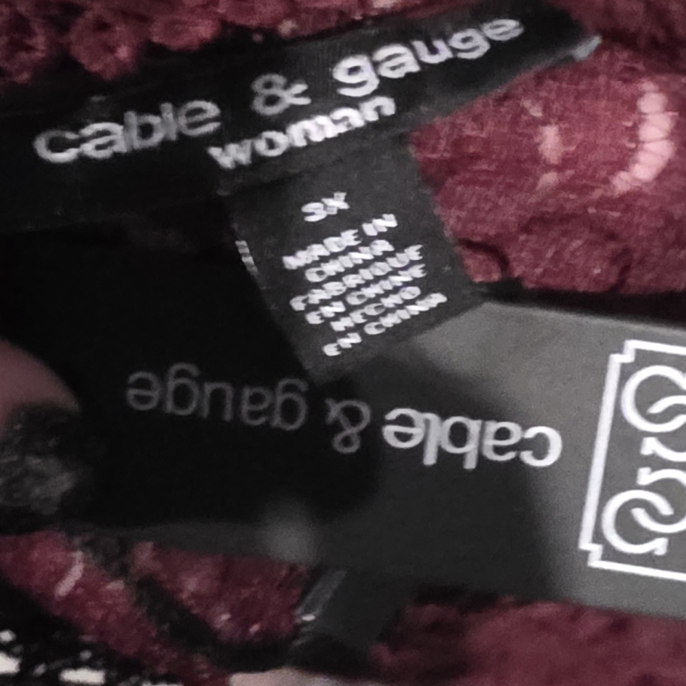 Cable & Gauge Burgundy Lace Mock Neck Long Sleeve Blouse Elegant Romantic 3X New - Picture 8 of 8
